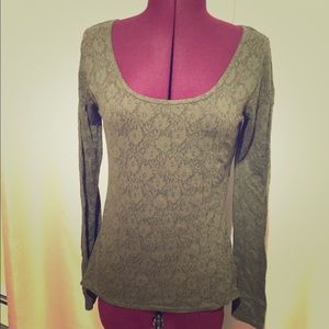 Lacy army green floral/striped top